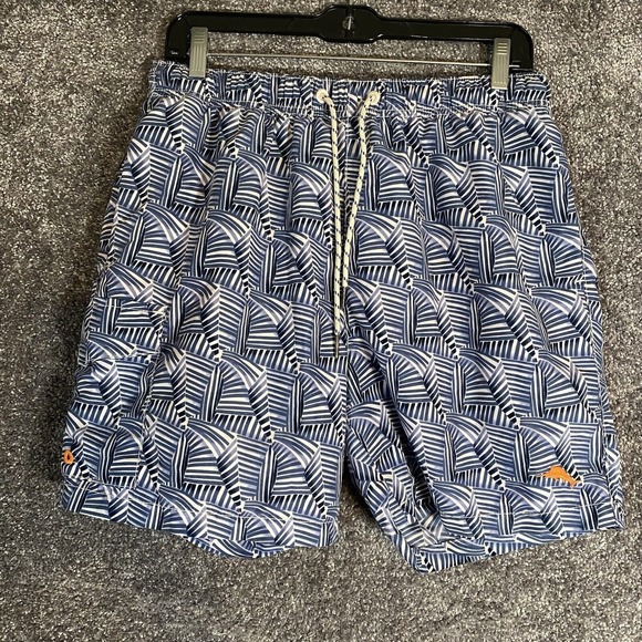 Tommy Bahama Swim Trunk Mens Medium Blue‎ Geometric Liner Beach Funky Colorful - Picture 1 of 16